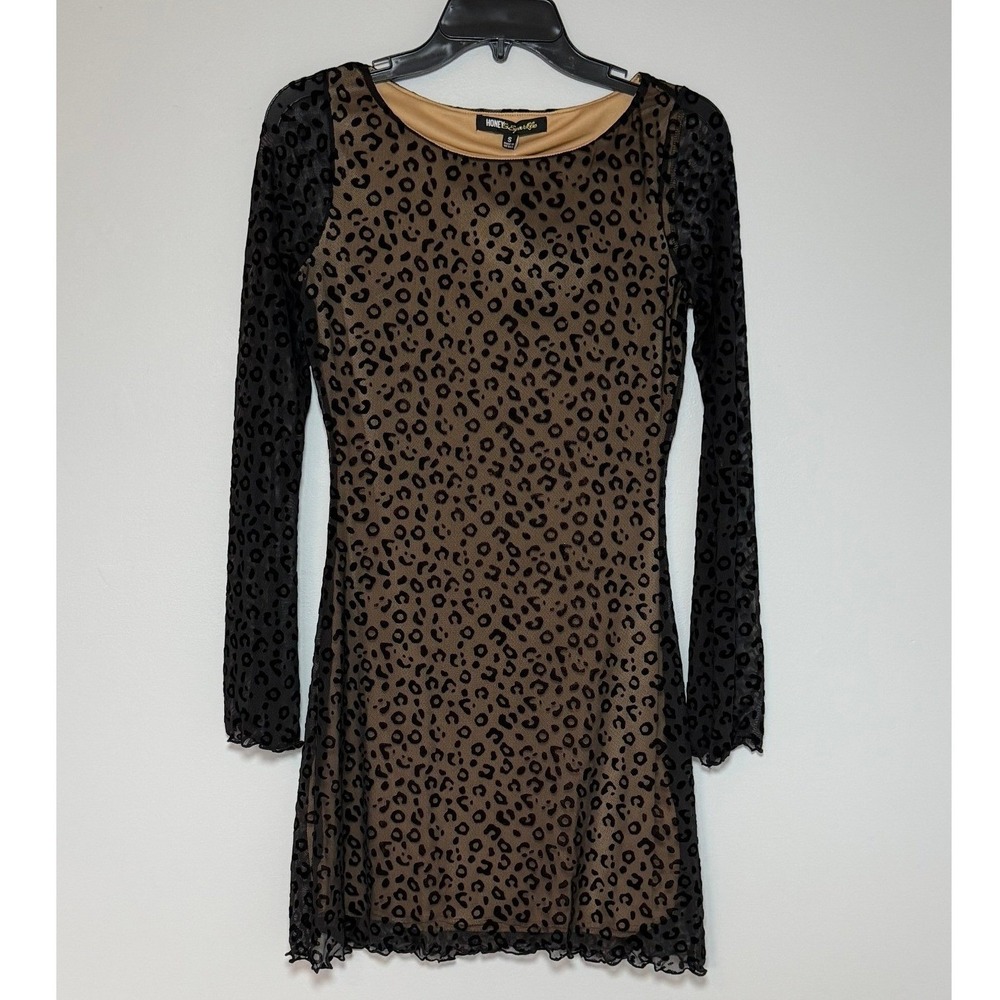 Honey & Sparkle NWT Leopard Velvet Mesh Mini Dress Black S Holiday Party NYE